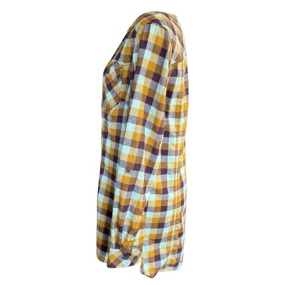 Duluth Trading C0 Crosscut Wicking Flannel Tunic Collarless Womens M Yellow - Picture 3 of 13